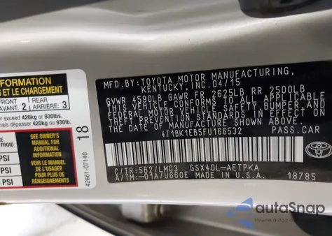 2015 Toyota Avalon Limited z USA, uszkodzony, nr VIN 4T1BK1EB5FU166532